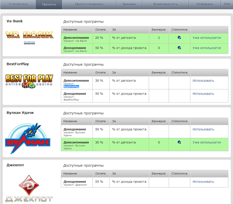 Скрин партнерской программы Gaming Partners (GGSAffiliates)